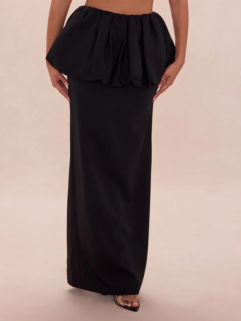 Fashion Nova Bubble Maxi Skirt Black New Xs